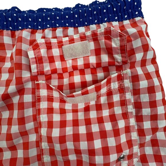 Massimo Dutti Swim Shorts M Red Gingham Navy Polka Dot Preppy Beach - Picture 9 of 15